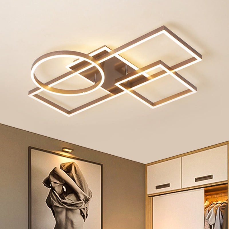 Modern Creative LED Ceiling Lamp Aluminum Golden/Coffee Geometric Framework Flush Mount Light in Warm/White Light, 20.5"/34" L Clearhalo 'Ceiling Lights' 'Close To Ceiling Lights' 'Close to ceiling' 'Flush mount' Lighting' 1459617