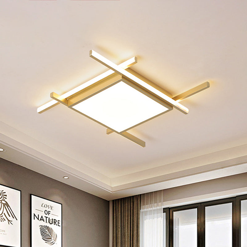 Aluminum Square Flush-Mount Light Fixture Modernism Gold Finish 18"/23" Wide LED Ceiling Lighting in Warm/White Light Clearhalo 'Ceiling Lights' 'Close To Ceiling Lights' 'Close to ceiling' 'Flush mount' Lighting' 1459627