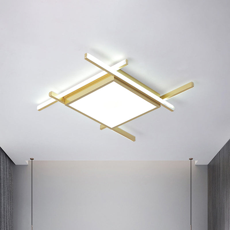 Aluminum Square Flush-Mount Light Fixture Modernism Gold Finish 18"/23" Wide LED Ceiling Lighting in Warm/White Light Gold Clearhalo 'Ceiling Lights' 'Close To Ceiling Lights' 'Close to ceiling' 'Flush mount' Lighting' 1459628