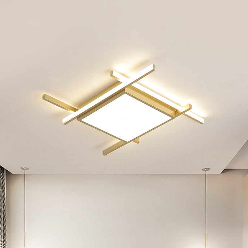 Aluminum Square Flush-Mount Light Fixture Modernism Gold Finish 18"/23" Wide LED Ceiling Lighting in Warm/White Light Clearhalo 'Ceiling Lights' 'Close To Ceiling Lights' 'Close to ceiling' 'Flush mount' Lighting' 1459629