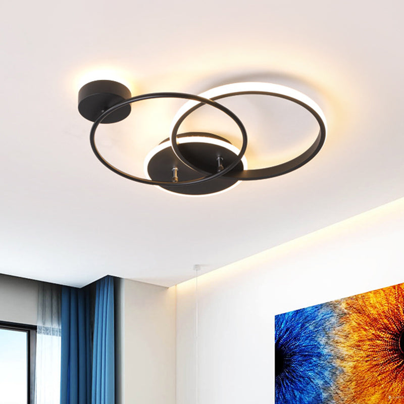 Metal Crossed Circular Ceiling Lamp Modernism Black LED Flush Mount Light in Warm/White Light, 16.5"/20.5" Length Clearhalo 'Ceiling Lights' 'Close To Ceiling Lights' 'Close to ceiling' 'Flush mount' Lighting' 1459641