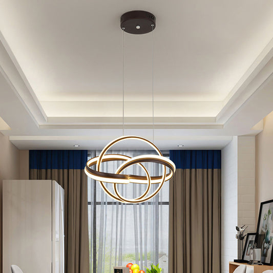 Modern Cycle Acrylic Drop Lamp Integrated LED Chandelier Light Fixture in White/Coffee over Table Clearhalo 'Ceiling Lights' 'Chandeliers' 'Modern Chandeliers' 'Modern' Lighting' 1459688