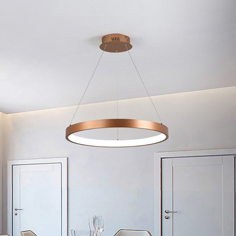 1/2/3-Tier Hoop Dinette Chandelier Metallic Minimalist LED Ceiling Pendant Light in Gold, Warm/White Light Gold 1 Tier Clearhalo 'Ceiling Lights' 'Chandeliers' 'Modern Chandeliers' 'Modern' Lighting' 1459696