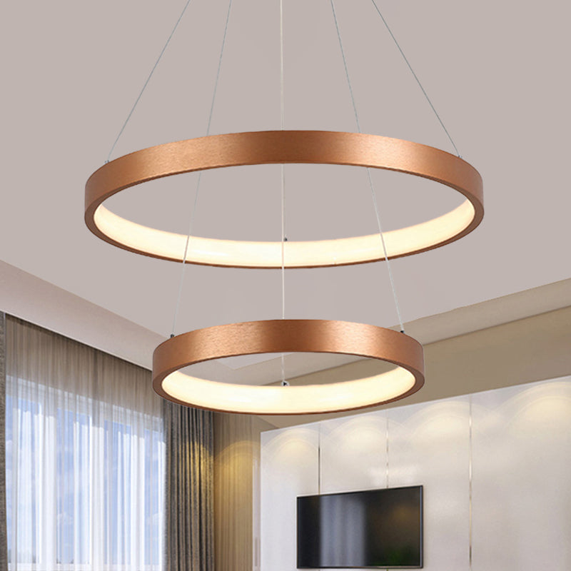 1/2/3-Tier Hoop Dinette Chandelier Metallic Minimalist LED Ceiling Pendant Light in Gold, Warm/White Light Clearhalo 'Ceiling Lights' 'Chandeliers' 'Modern Chandeliers' 'Modern' Lighting' 1459700