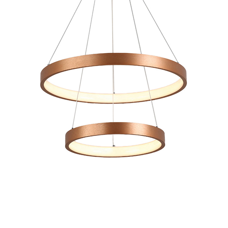 1/2/3-Tier Hoop Dinette Chandelier Metallic Minimalist LED Ceiling Pendant Light in Gold, Warm/White Light Clearhalo 'Ceiling Lights' 'Chandeliers' 'Modern Chandeliers' 'Modern' Lighting' 1459702