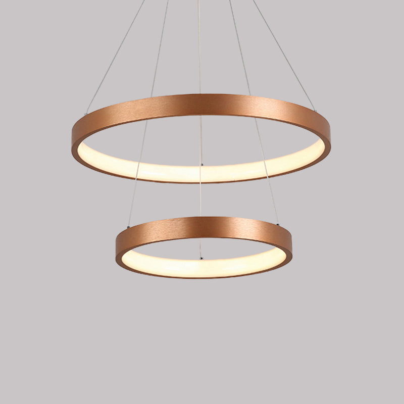 1/2/3-Tier Hoop Dinette Chandelier Metallic Minimalist LED Ceiling Pendant Light in Gold, Warm/White Light Clearhalo 'Ceiling Lights' 'Chandeliers' 'Modern Chandeliers' 'Modern' Lighting' 1459703