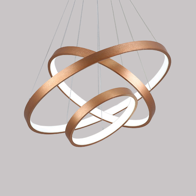 1/2/3-Tier Hoop Dinette Chandelier Metallic Minimalist LED Ceiling Pendant Light in Gold, Warm/White Light Clearhalo 'Ceiling Lights' 'Chandeliers' 'Modern Chandeliers' 'Modern' Lighting' 1459708