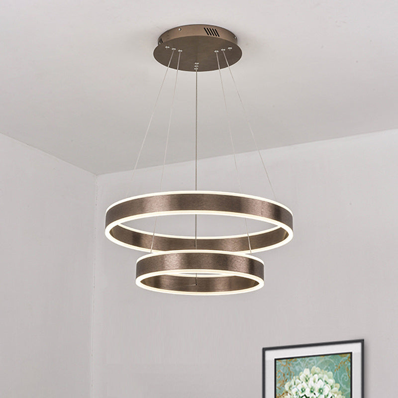 Modern Elegant LED Chandelier Acrylic Coffee 1/2/3-Tier Loop Pendant Lighting with Height Adjustable Design, Warm/White Light Clearhalo 'Ceiling Lights' 'Chandeliers' 'Modern Chandeliers' 'Modern' Lighting' 1459715