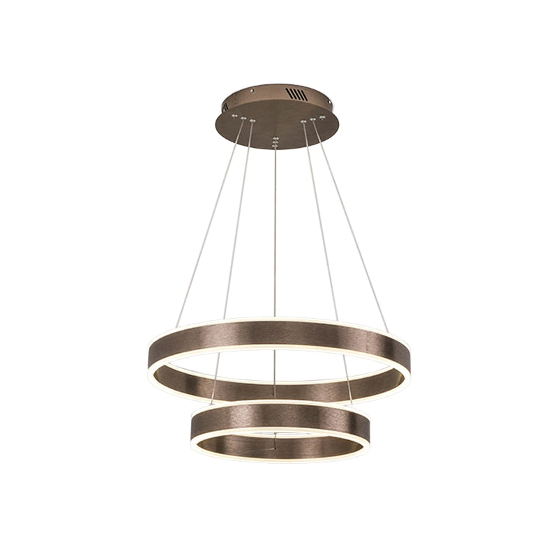 Modern Elegant LED Chandelier Acrylic Coffee 1/2/3-Tier Loop Pendant Lighting with Height Adjustable Design, Warm/White Light Clearhalo 'Ceiling Lights' 'Chandeliers' 'Modern Chandeliers' 'Modern' Lighting' 1459717