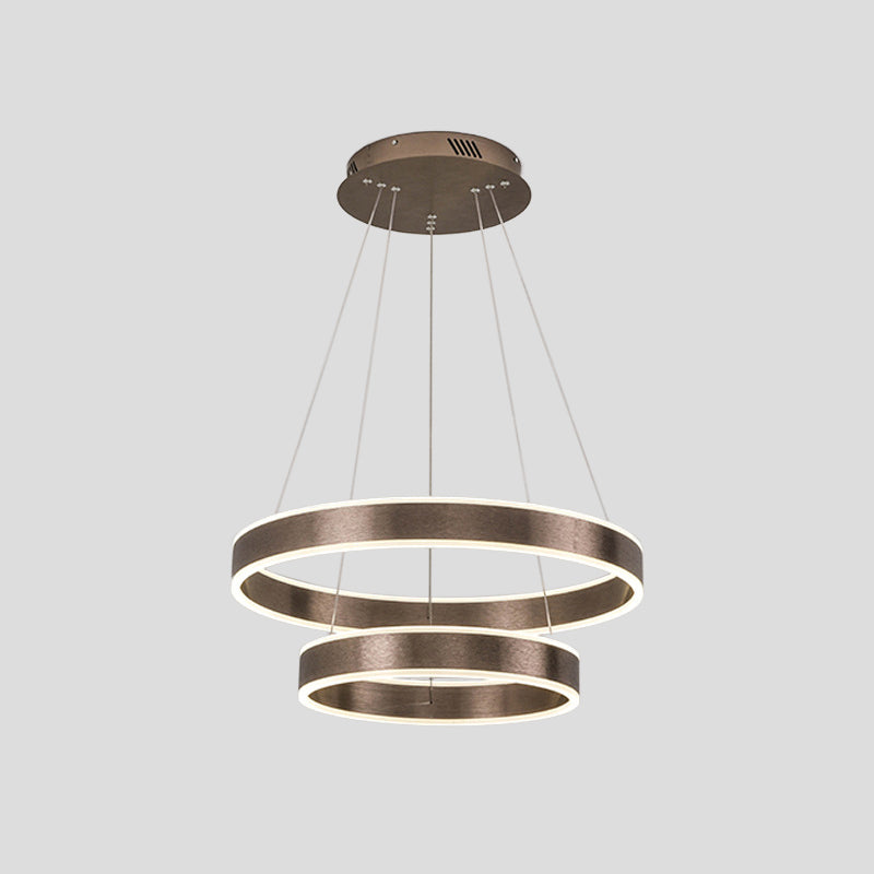 Modern Elegant LED Chandelier Acrylic Coffee 1/2/3-Tier Loop Pendant Lighting with Height Adjustable Design, Warm/White Light Clearhalo 'Ceiling Lights' 'Chandeliers' 'Modern Chandeliers' 'Modern' Lighting' 1459718