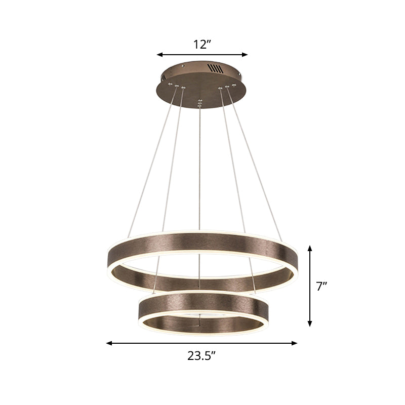 Modern Elegant LED Chandelier Acrylic Coffee 1/2/3-Tier Loop Pendant Lighting with Height Adjustable Design, Warm/White Light Clearhalo 'Ceiling Lights' 'Chandeliers' 'Modern Chandeliers' 'Modern' Lighting' 1459719