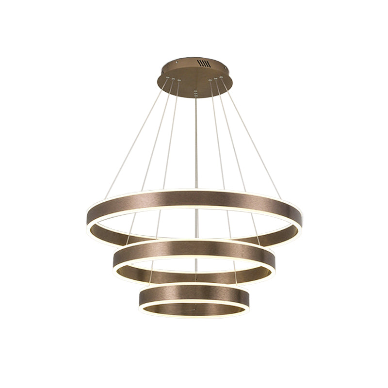 Modern Elegant LED Chandelier Acrylic Coffee 1/2/3-Tier Loop Pendant Lighting with Height Adjustable Design, Warm/White Light Clearhalo 'Ceiling Lights' 'Chandeliers' 'Modern Chandeliers' 'Modern' Lighting' 1459722