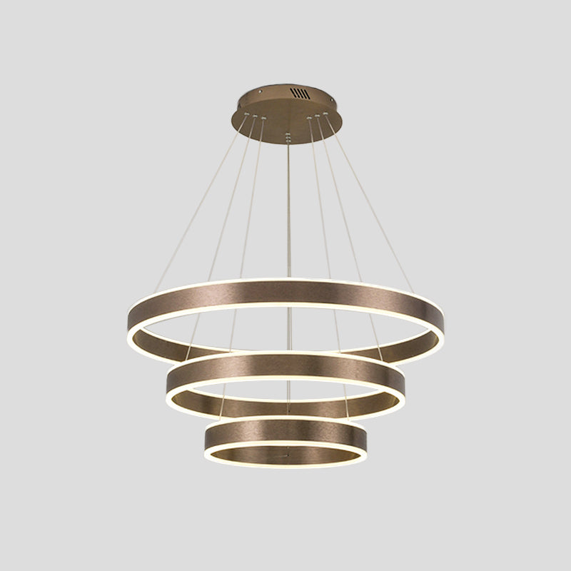 Modern Elegant LED Chandelier Acrylic Coffee 1/2/3-Tier Loop Pendant Lighting with Height Adjustable Design, Warm/White Light Clearhalo 'Ceiling Lights' 'Chandeliers' 'Modern Chandeliers' 'Modern' Lighting' 1459723