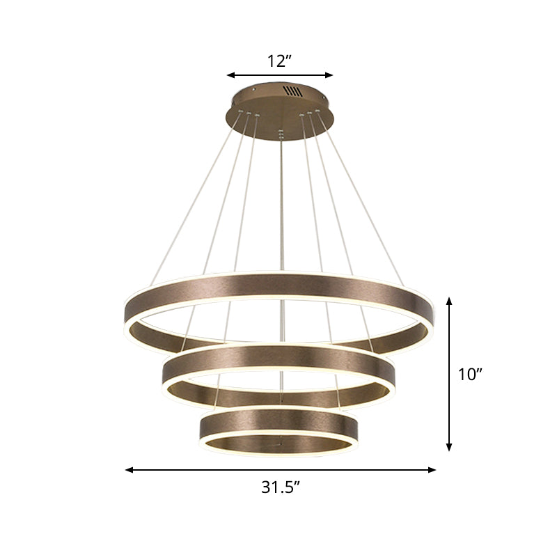 Modern Elegant LED Chandelier Acrylic Coffee 1/2/3-Tier Loop Pendant Lighting with Height Adjustable Design, Warm/White Light Clearhalo 'Ceiling Lights' 'Chandeliers' 'Modern Chandeliers' 'Modern' Lighting' 1459724