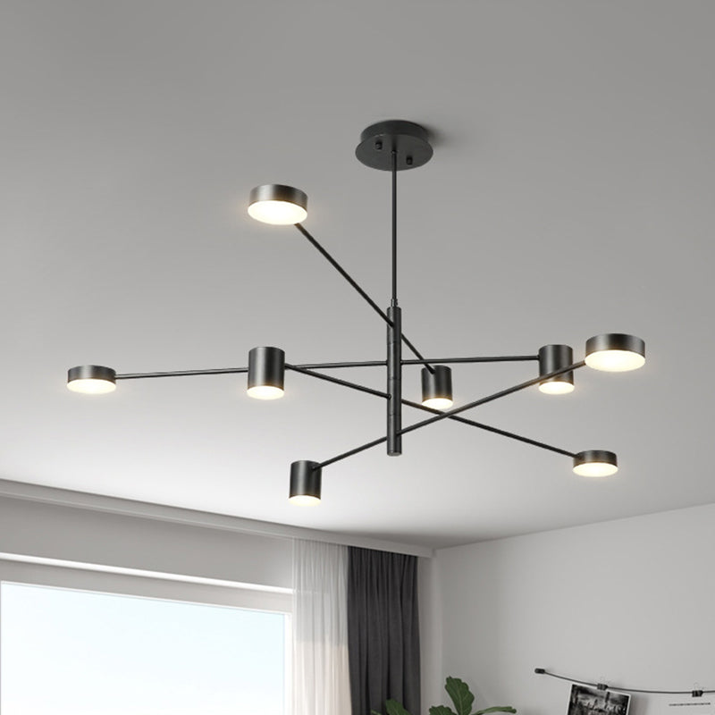 Black/White 3/4-Tier Straight Arm Pendant Modern Iron 6/8 Bulbs LED Chandelier Light in Warm/White Light with Rotatable Design, 23.5"/27" W Clearhalo 'Ceiling Lights' 'Chandeliers' 'Modern Chandeliers' 'Modern' Lighting' 1459740