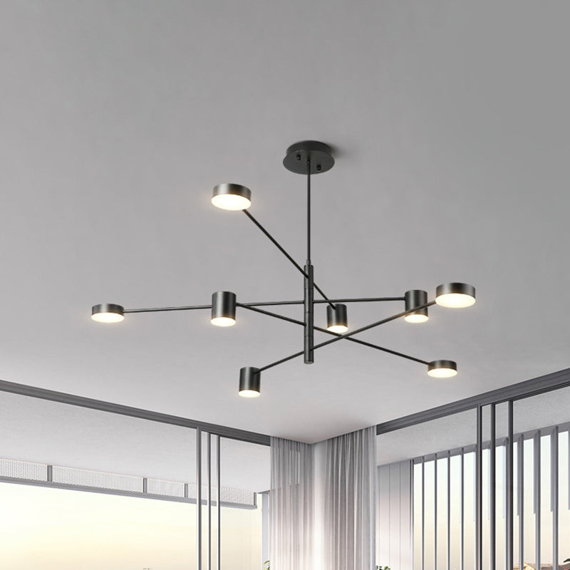 Black/White 3/4-Tier Straight Arm Pendant Modern Iron 6/8 Bulbs LED Chandelier Light in Warm/White Light with Rotatable Design, 23.5"/27" W Black 27" Clearhalo 'Ceiling Lights' 'Chandeliers' 'Modern Chandeliers' 'Modern' Lighting' 1459741