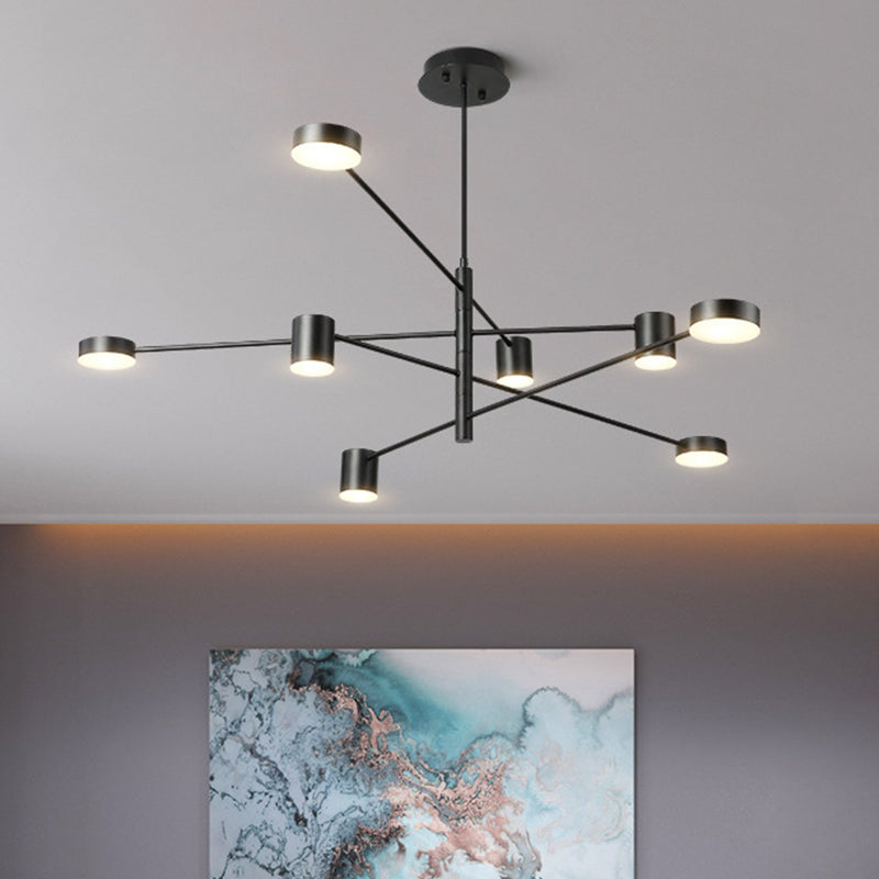 Black/White 3/4-Tier Straight Arm Pendant Modern Iron 6/8 Bulbs LED Chandelier Light in Warm/White Light with Rotatable Design, 23.5"/27" W Clearhalo 'Ceiling Lights' 'Chandeliers' 'Modern Chandeliers' 'Modern' Lighting' 1459742