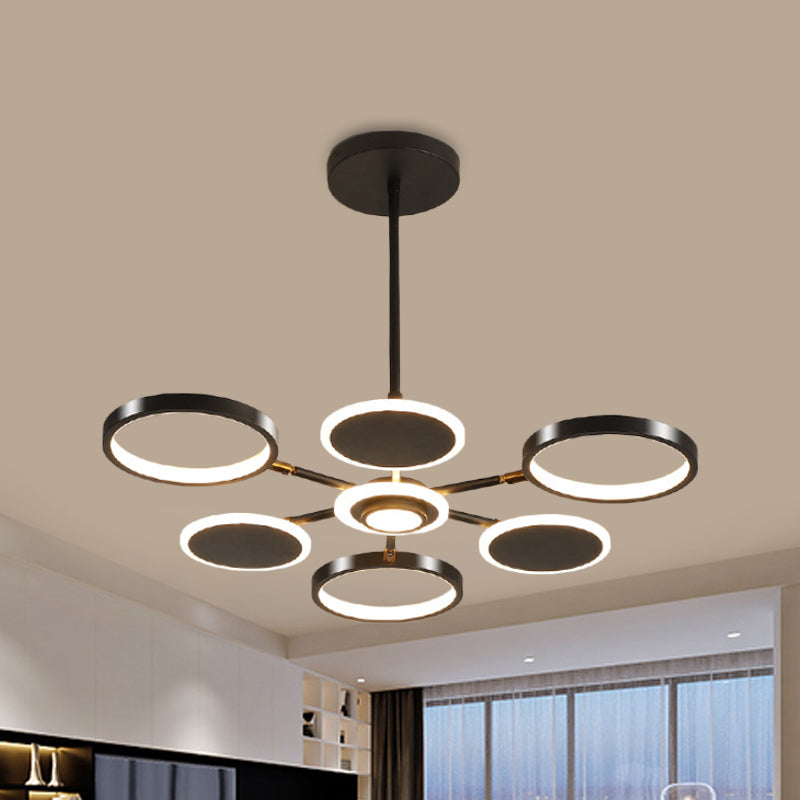 Adjustable Loop Metal Chandelier Lamp Contemporary Black/Gold 6 Bulbs LED Ceiling Pendant Light for Dining Room Clearhalo 'Ceiling Lights' 'Chandeliers' 'Modern Chandeliers' 'Modern' Lighting' 1459753