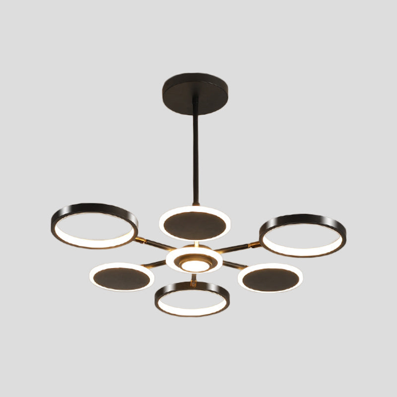Adjustable Loop Metal Chandelier Lamp Contemporary Black/Gold 6 Bulbs LED Ceiling Pendant Light for Dining Room Clearhalo 'Ceiling Lights' 'Chandeliers' 'Modern Chandeliers' 'Modern' Lighting' 1459756