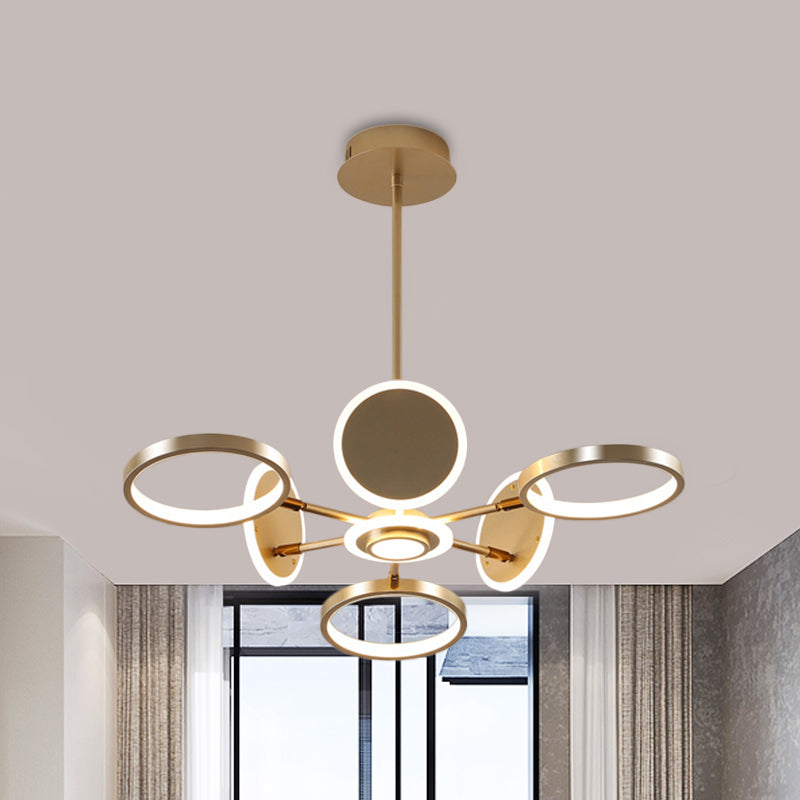 Adjustable Loop Metal Chandelier Lamp Contemporary Black/Gold 6 Bulbs LED Ceiling Pendant Light for Dining Room Clearhalo 'Ceiling Lights' 'Chandeliers' 'Modern Chandeliers' 'Modern' Lighting' 1459758