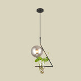 Sphere Bedroom Suspension Light Industrial Smoke Gray Glass 1 Light Black/Grey/Gold Ceiling Lamp with Plant Cup Clearhalo 'Art Deco Pendants' 'Black' 'Cast Iron' 'Ceiling Lights' 'Ceramic' 'Crystal' 'Industrial Pendants' 'Industrial' 'Metal' 'Middle Century Pendants' 'Pendant Lights' 'Pendants' 'Rustic Pendants' 'Tiffany' Lighting' 1459889