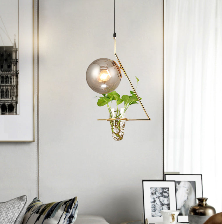 Sphere Bedroom Suspension Light Industrial Smoke Gray Glass 1 Light Black/Grey/Gold Ceiling Lamp with Plant Cup Clearhalo 'Art Deco Pendants' 'Black' 'Cast Iron' 'Ceiling Lights' 'Ceramic' 'Crystal' 'Industrial Pendants' 'Industrial' 'Metal' 'Middle Century Pendants' 'Pendant Lights' 'Pendants' 'Rustic Pendants' 'Tiffany' Lighting' 1459895