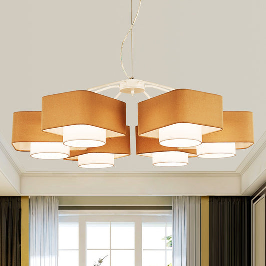 Nordic 2 Shades Fabric Chandelier Pendant 6 Heads Hanging Light Fixture in Brown over Table Brown Clearhalo 'Ceiling Lights' 'Chandeliers' 'Modern Chandeliers' 'Modern' Lighting' 1459935