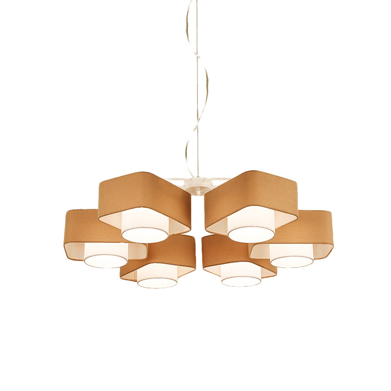 Nordic 2 Shades Fabric Chandelier Pendant 6 Heads Hanging Light Fixture in Brown over Table Clearhalo 'Ceiling Lights' 'Chandeliers' 'Modern Chandeliers' 'Modern' Lighting' 1459938
