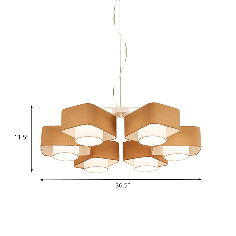 Nordic 2 Shades Fabric Chandelier Pendant 6 Heads Hanging Light Fixture in Brown over Table Clearhalo 'Ceiling Lights' 'Chandeliers' 'Modern Chandeliers' 'Modern' Lighting' 1459939
