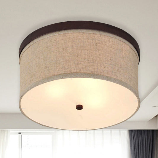 Simple 3-Light Flush Mount Flaxen Drum Ceiling Lighting with Fabric Shade and Diffuser Flaxen Clearhalo 'Ceiling Lights' 'Close To Ceiling Lights' 'Close to ceiling' 'Flush mount' Lighting' 1459973