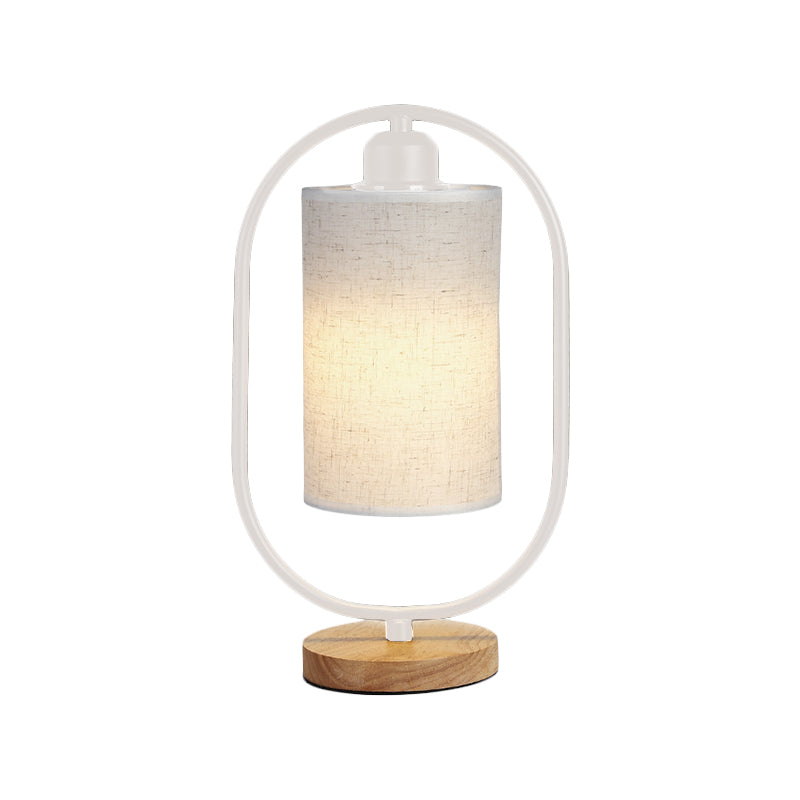 Column Plug In Nightstand Lighting Modern Fabric 1-Light Bedside Table Light with Black/White Ellipse Frame and Wood Base Clearhalo 'Lamps' 'Table Lamps' Lighting' 1460034