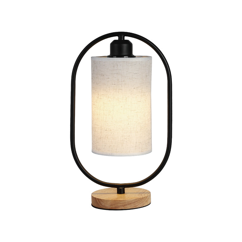 Column Plug In Nightstand Lighting Modern Fabric 1-Light Bedside Table Light with Black/White Ellipse Frame and Wood Base Clearhalo 'Lamps' 'Table Lamps' Lighting' 1460039