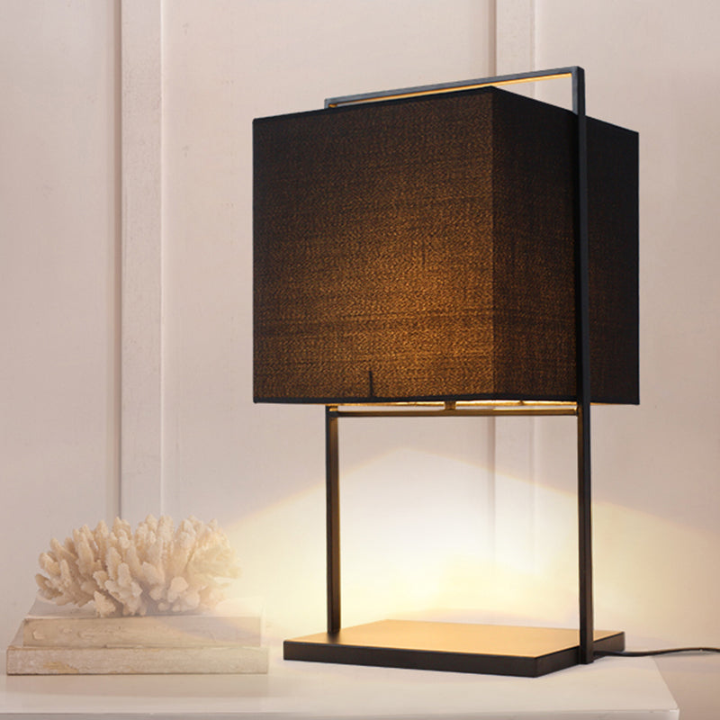 Modern Cube Nightstand Light Fabric 1 Bulb Living Room Table Lamp with Rectangle Stand in Black Black Clearhalo 'Lamps' 'Table Lamps' Lighting' 1460045