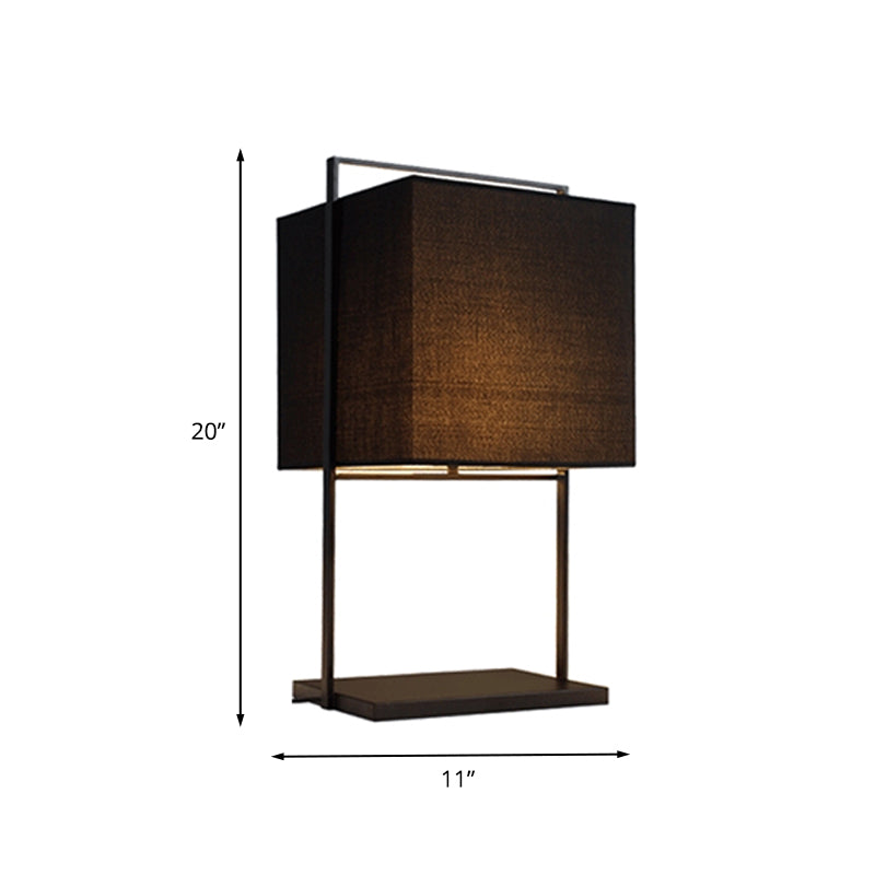 Modern Cube Nightstand Light Fabric 1 Bulb Living Room Table Lamp with Rectangle Stand in Black Clearhalo 'Lamps' 'Table Lamps' Lighting' 1460048