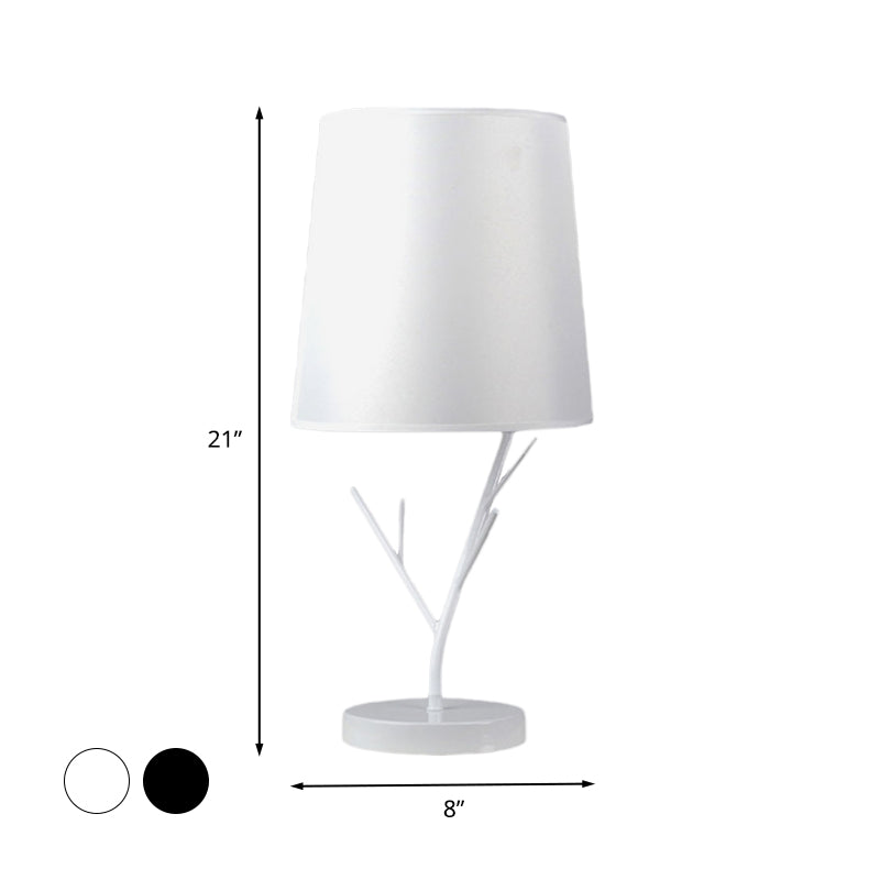 Coral Lounge Table Lighting Iron Single Modernist Nightstand Light with Barrel Fabric Shade in Black/White Clearhalo 'Lamps' 'Table Lamps' Lighting' 1460054