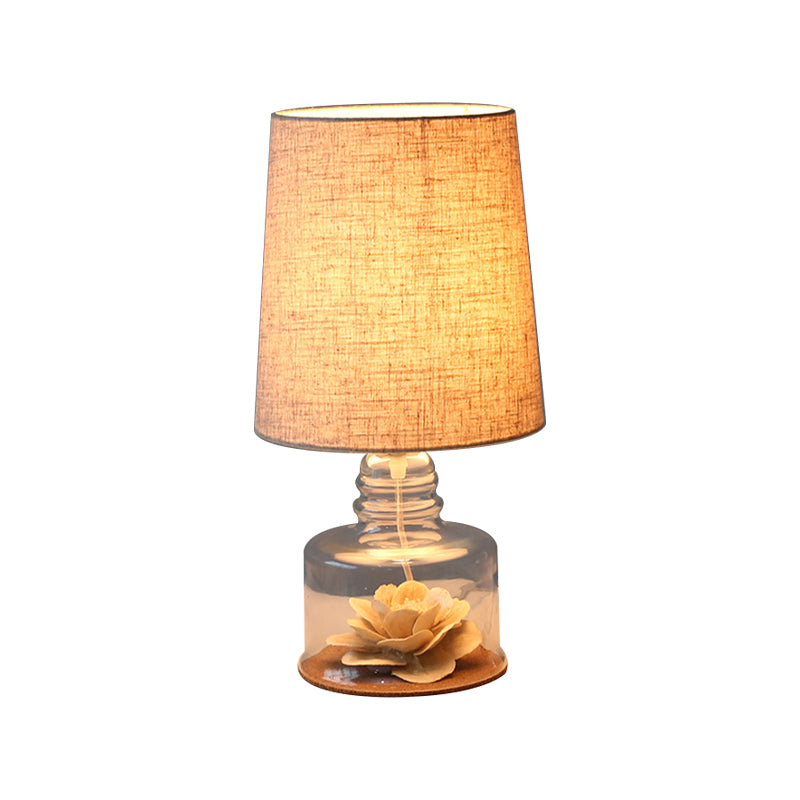 Fabric Cylindrical Night Lamp Macaron 1 Light Blue/Yellow/White Table Light with Drum Glass Base Clearhalo 'Lamps' 'Table Lamps' Lighting' 1460062