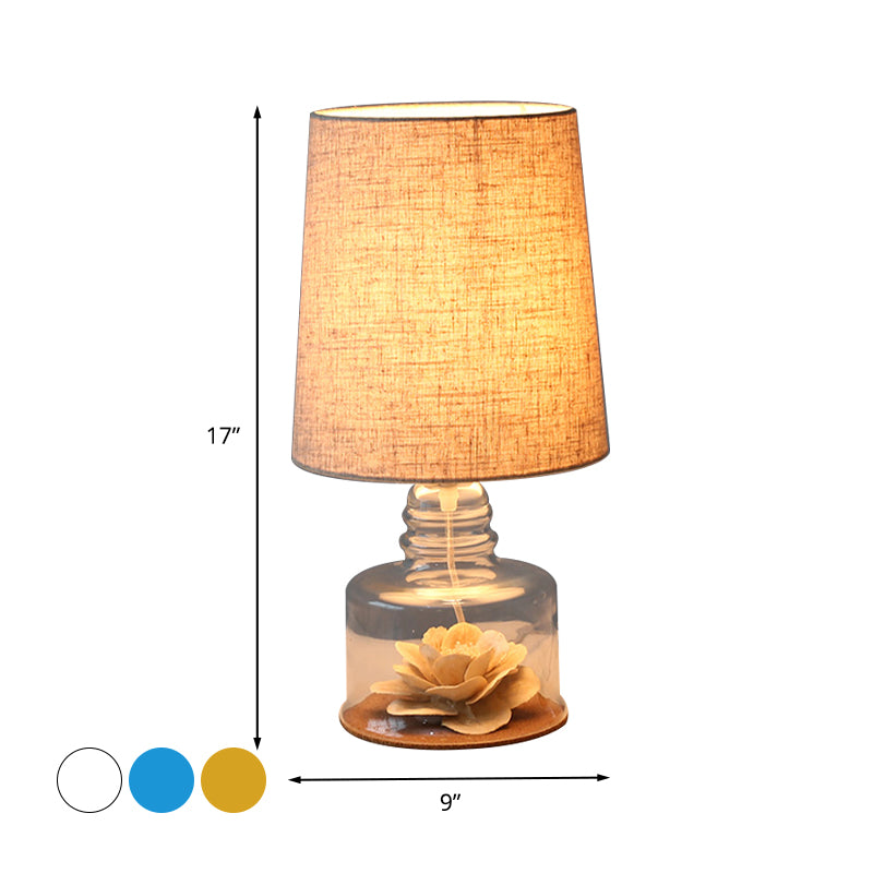 Fabric Cylindrical Night Lamp Macaron 1 Light Blue/Yellow/White Table Light with Drum Glass Base Clearhalo 'Lamps' 'Table Lamps' Lighting' 1460063