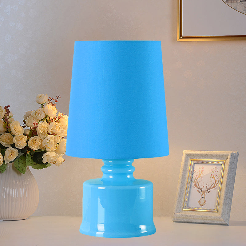 Fabric Cylindrical Night Lamp Macaron 1 Light Blue/Yellow/White Table Light with Drum Glass Base Clearhalo 'Lamps' 'Table Lamps' Lighting' 1460066