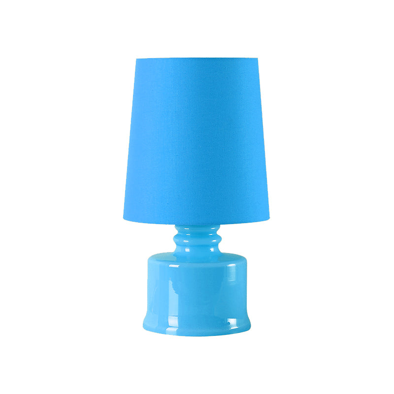 Fabric Cylindrical Night Lamp Macaron 1 Light Blue/Yellow/White Table Light with Drum Glass Base Clearhalo 'Lamps' 'Table Lamps' Lighting' 1460067
