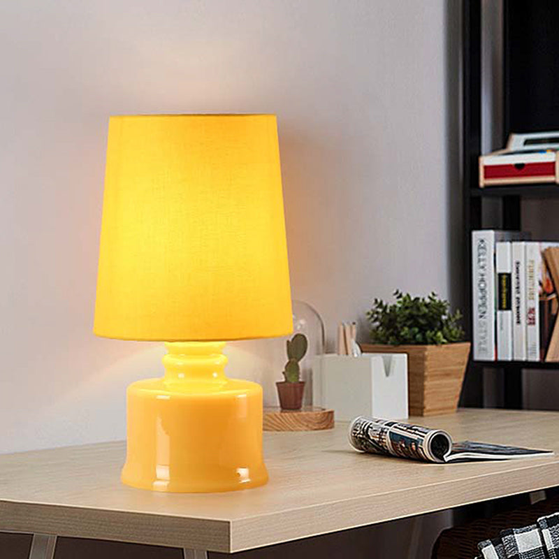 Fabric Cylindrical Night Lamp Macaron 1 Light Blue/Yellow/White Table Light with Drum Glass Base Clearhalo 'Lamps' 'Table Lamps' Lighting' 1460070