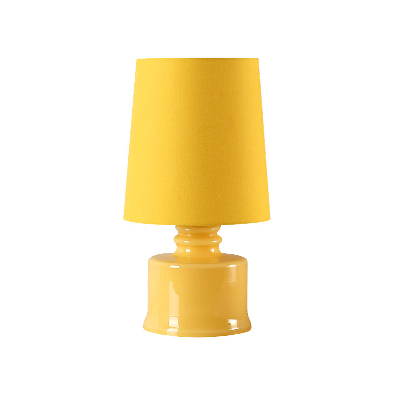 Fabric Cylindrical Night Lamp Macaron 1 Light Blue/Yellow/White Table Light with Drum Glass Base Clearhalo 'Lamps' 'Table Lamps' Lighting' 1460071