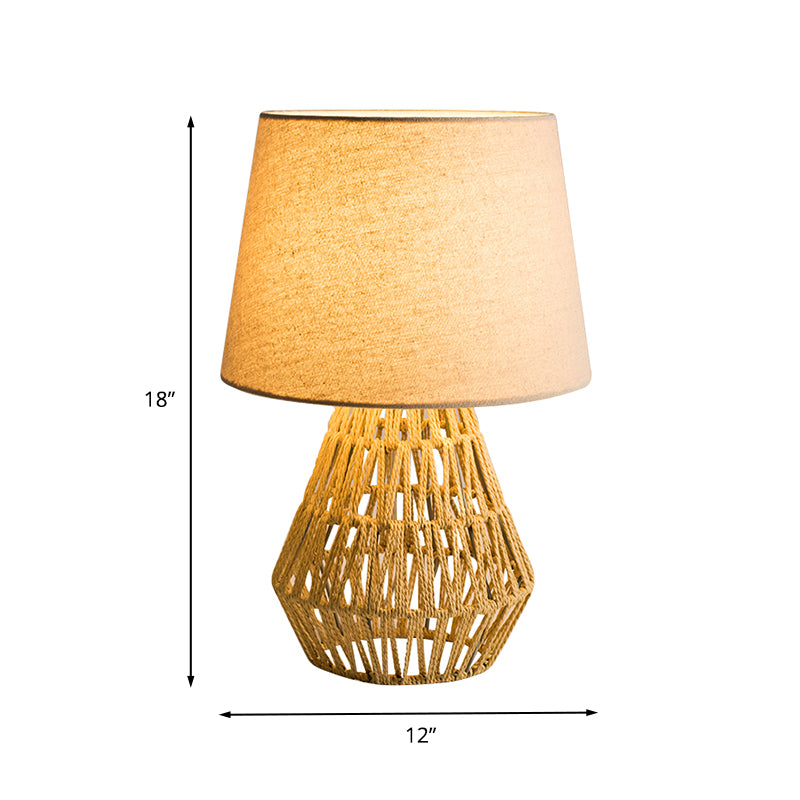Flaxen Empire Shade Nightstand Light Nordic 1 Bulb Fabric Table Lamp with Rope Woven Urn Base Clearhalo 'Lamps' 'Table Lamps' Lighting' 1460076