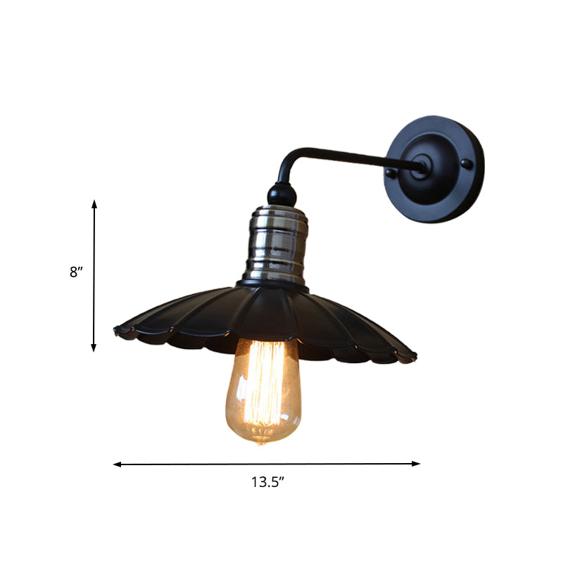 Vintage Style Scalloped Edge Wall Sconce 9.5"/13" Dia 1 Light Metallic Wall Mounted Light in Black for Bedroom Clearhalo 'Art deco wall lights' 'Cast Iron' 'Glass' 'Industrial wall lights' 'Industrial' 'Middle century wall lights' 'Modern' 'Rustic wall lights' 'Tiffany' 'Traditional wall lights' 'Wall Lamps & Sconces' 'Wall Lights' Lighting' 146009