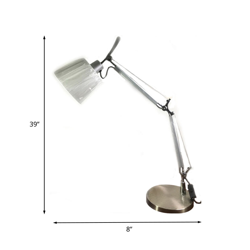 Truncated Cone Pleated Fabric Task Light Modernist 1 Head Chrome Desk Lamp with 2-Joint Swing Arm Clearhalo 'Lamps' 'Table Lamps' Lighting' 1460096