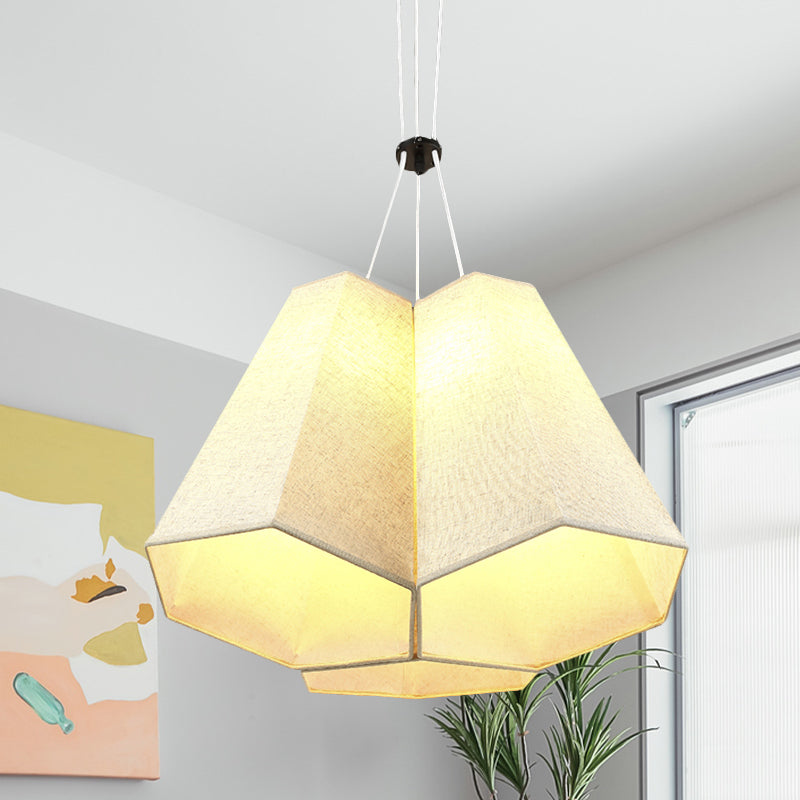 White Hexagon Pyramid Drop Pendant Modern 3 Bulbs Fabric Multi Light Ceiling Light White Clearhalo 'Ceiling Lights' 'Modern Pendants' 'Modern' 'Pendant Lights' 'Pendants' Lighting' 1460102