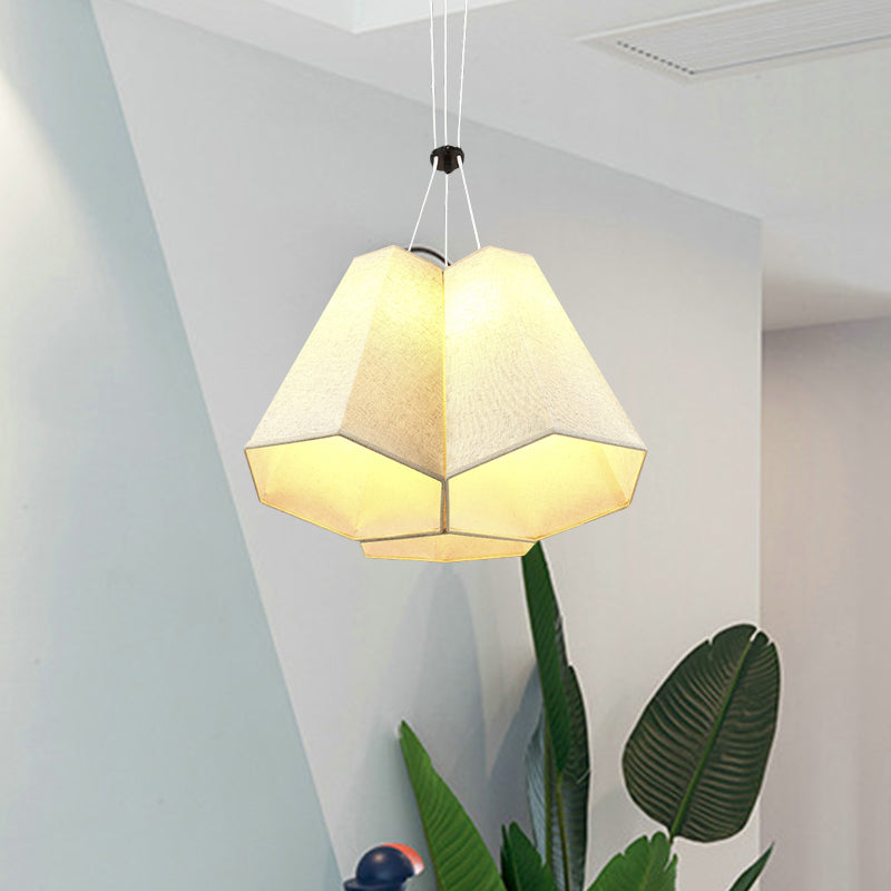 White Hexagon Pyramid Drop Pendant Modern 3 Bulbs Fabric Multi Light Ceiling Light Clearhalo 'Ceiling Lights' 'Modern Pendants' 'Modern' 'Pendant Lights' 'Pendants' Lighting' 1460103