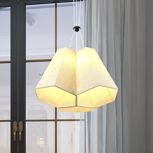 White Hexagon Pyramid Drop Pendant Modern 3 Bulbs Fabric Multi Light Ceiling Light Clearhalo 'Ceiling Lights' 'Modern Pendants' 'Modern' 'Pendant Lights' 'Pendants' Lighting' 1460104