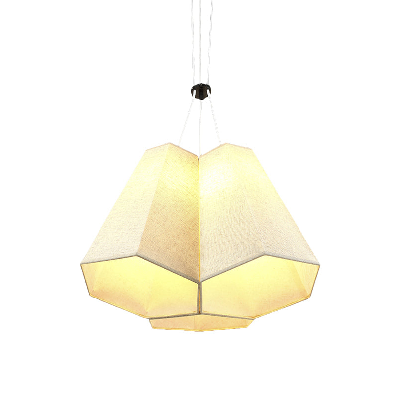 White Hexagon Pyramid Drop Pendant Modern 3 Bulbs Fabric Multi Light Ceiling Light Clearhalo 'Ceiling Lights' 'Modern Pendants' 'Modern' 'Pendant Lights' 'Pendants' Lighting' 1460105