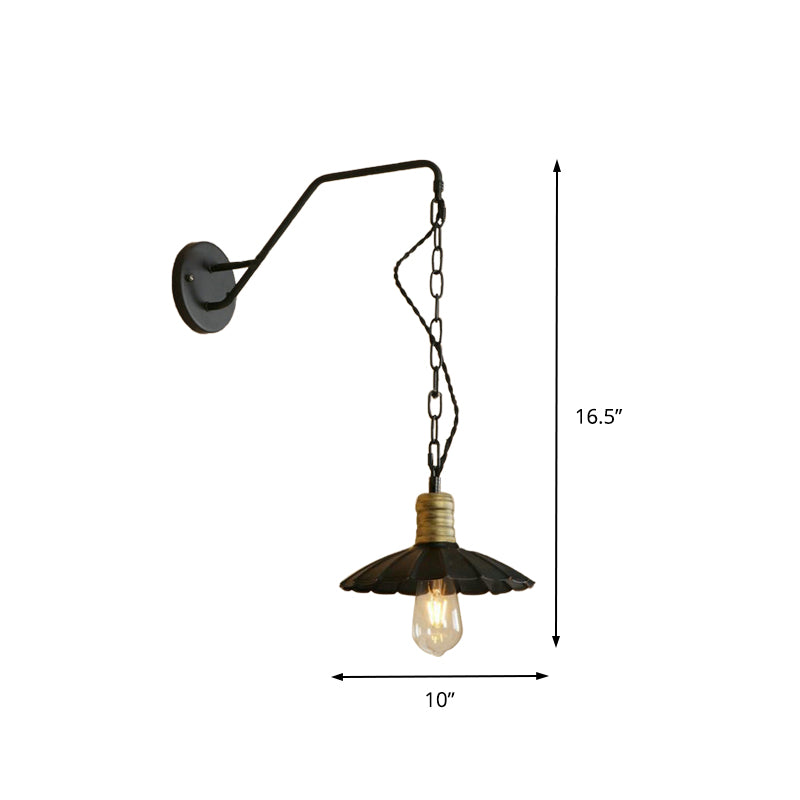 Black Scalloped Wall Hanging Light Vintage Stylish Metallic 1 Bulb Dining Table Wall Sconce Light, 10"/14" Width Clearhalo 'Art deco wall lights' 'Cast Iron' 'Glass' 'Industrial wall lights' 'Industrial' 'Middle century wall lights' 'Modern' 'Rustic wall lights' 'Tiffany' 'Traditional wall lights' 'Wall Lamps & Sconces' 'Wall Lights' Lighting' 146017