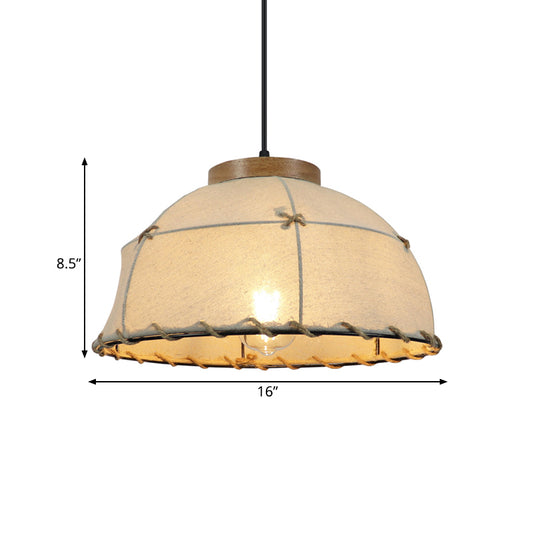 Fabric Beige Ceiling Suspension Lamp Bowl 1 Light Farm Style Pendant Light with Wooden Top, 14"/16"/18" Wide Clearhalo 'Ceiling Lights' 'Industrial Pendants' 'Industrial' 'Middle Century Pendants' 'Pendant Lights' 'Pendants' 'Tiffany' Lighting' 1460249